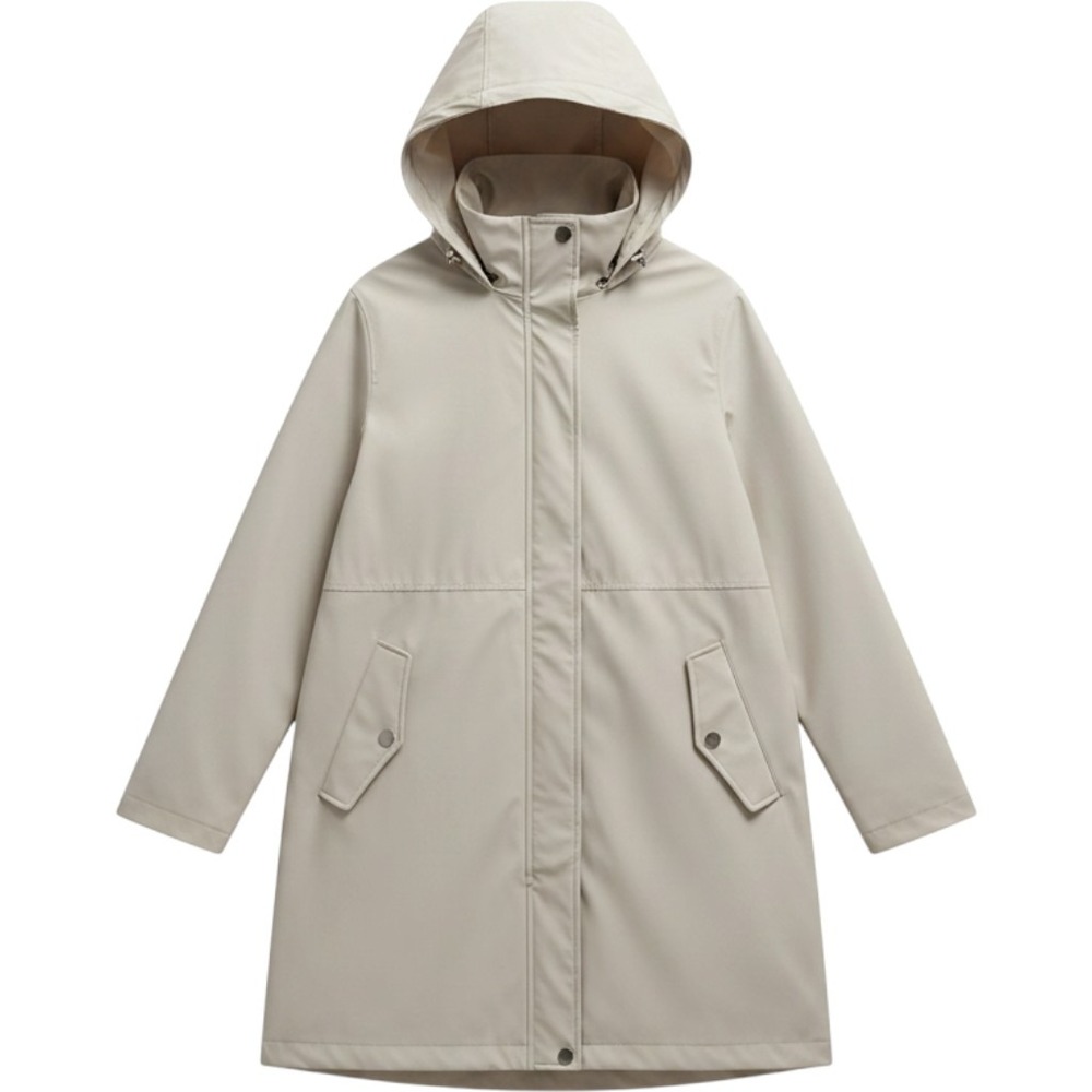 Lands End Funnel Neck Hooded Coat Beige Gorpcore Minimalist L/P 14-16 Gorpcore